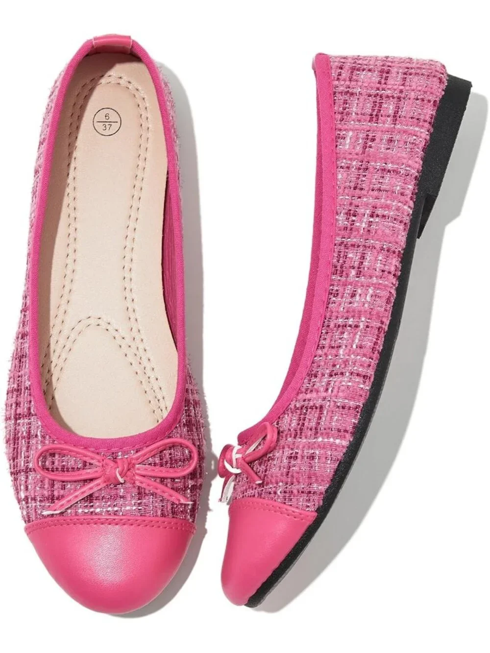Women's Rose Pink Flat Shoes Ballet Fold-able Slip on Shoes Non-Slip Comfortable